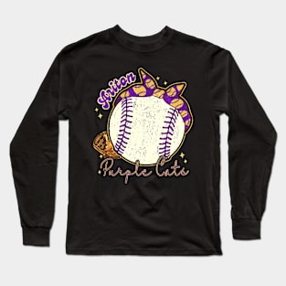 Womens Ariton Purple Cats Baseball Bow Long Sleeve T-Shirt